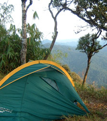 Solo mountain camping in a dry season