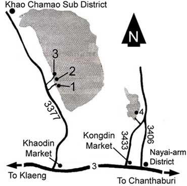 Map to Khao Chamao - Khao Wong national park
