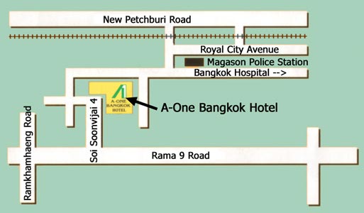 Location map of A-One Hotel Bangkok