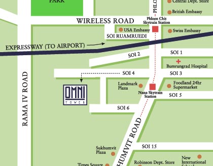 Location map of Omni Tower Serviced Residences Bangkok