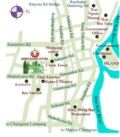 Location map of Wangcome Hotel, Chiang Rai