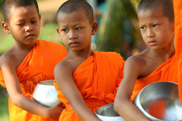 Monks and novices collecting alm