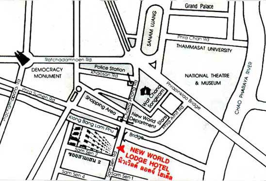 Location map of New world lodge hotel, Bangkok