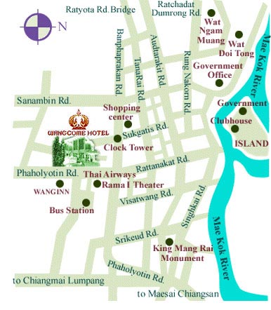 Location map of Wangcome Hotel - Chiang Rai