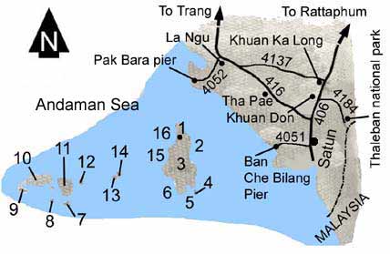 Map to Tarutao marine national park