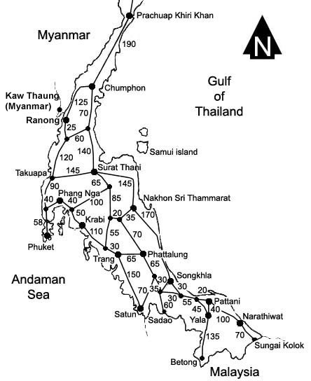 Southern Thailand map