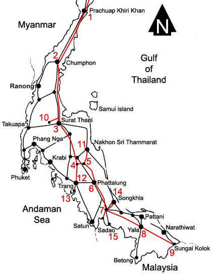 Train map of southern Thailand