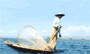 Leg rowing on Inle lake