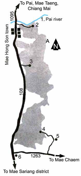 Map to Mae Surin waterfall national park