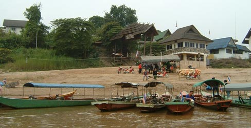 Border ferry boats on Mekong river at Chiang Khong