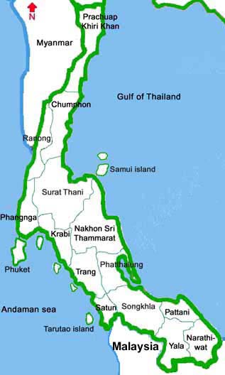 Map of southern Thailand