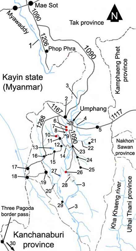 Map of Tak province - Umphang