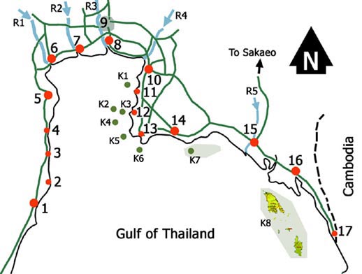Map of northern Gulf of Thailand