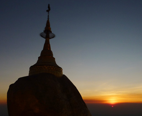 Kyaikhtiyo Pagoda at sunset, Mon state, Myanmar