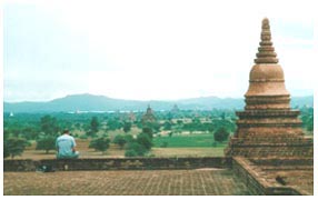 In a vast plain dotted with ancient temples - the Ayeyarwaddy is over there (Bagan)