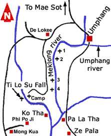 Map showing rafting trip to Ti Lo Su waterfall