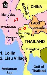Map showing the original and current places of Lisu people