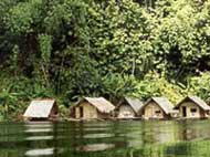 Raft houses on the lake